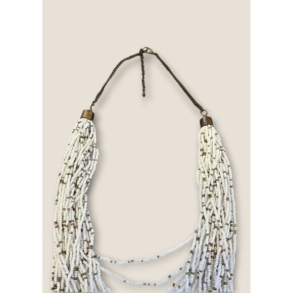 Multi-Strand Beaded Necklace With Adjustable 36-Inch Drop Boho Style White & Bro - Picture 4 of 4